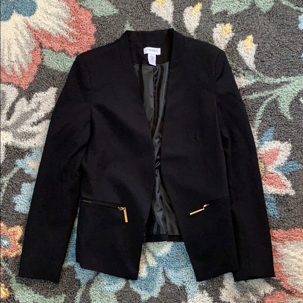 Black and Gold No-Button Blazer | Carmen Marc
